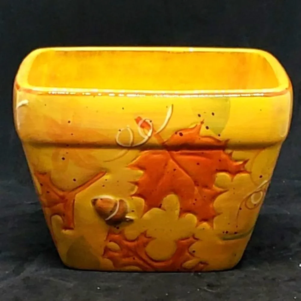 Bella Casa Fall Leaves Acorns Yellow Ceramic Glazed Bowl by GANZ - Picture 2 of 6